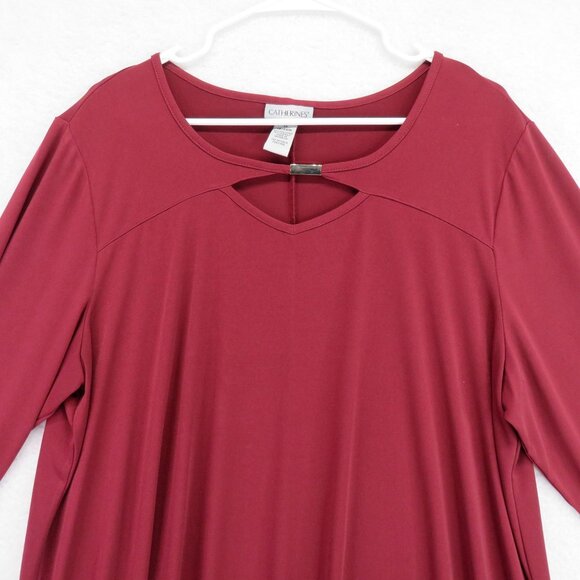 Catherines Shirt Womens Size 1X Red 3/4 Sleeve Tunic Top V Neck Embellished - Picture 2 of 8